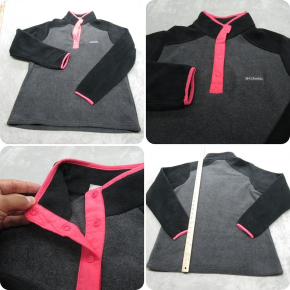 Columbia Fleece Jacket Women Large Gray Pink Mount Cannon Anorak Snap Super Soft - Picture 1 of 10